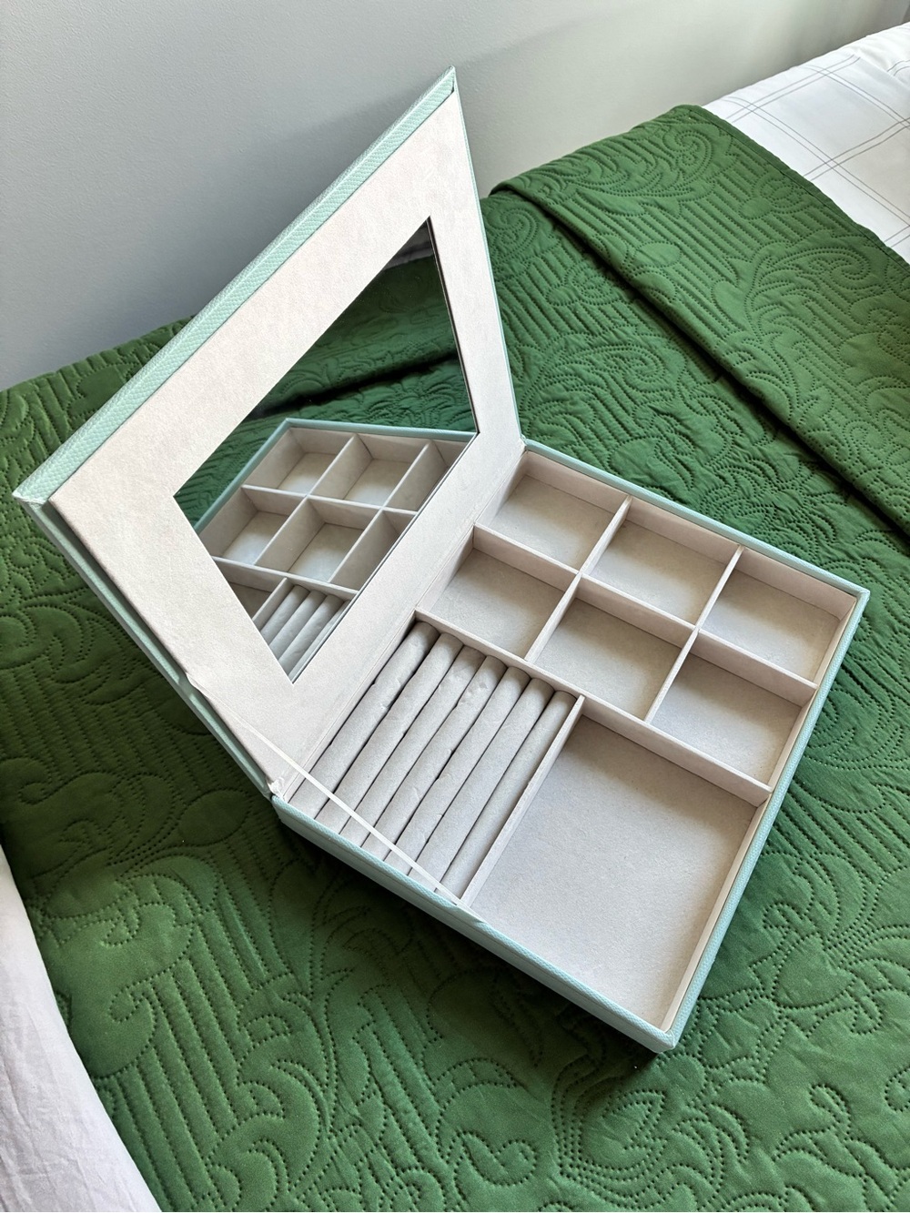 Light Mint Jewelry Organizer Box with Mirror